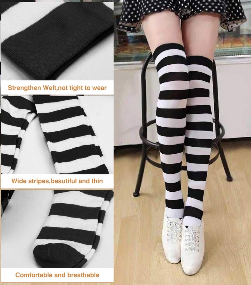 Raylarnia Women's Extra Long Opaque Striped Over Knee High Stockings Socks-Black/White Stripes - Image 5
